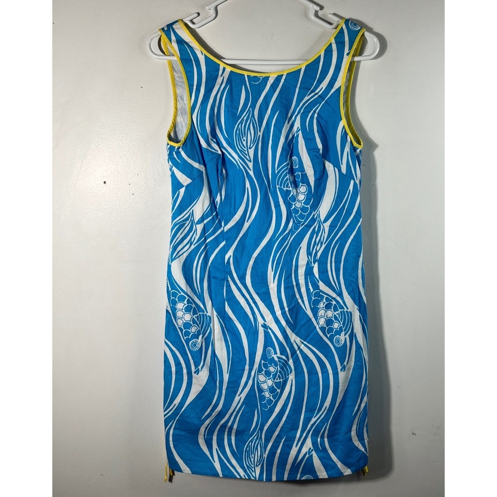 Womens Lilly Pulitzer Delia Shift Dress Joe Fish Print White Blue‎ Yellow 4